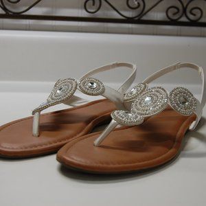 White, rhinestone flipflops